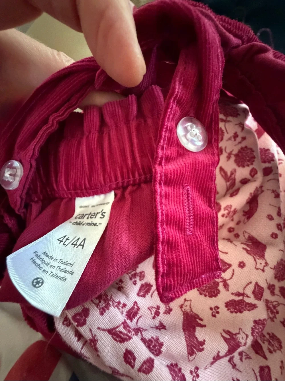 Carter’s Child of Mine 4T 2PC Corduroy Jumper Dress Fox Floral Ruffle Pinafore